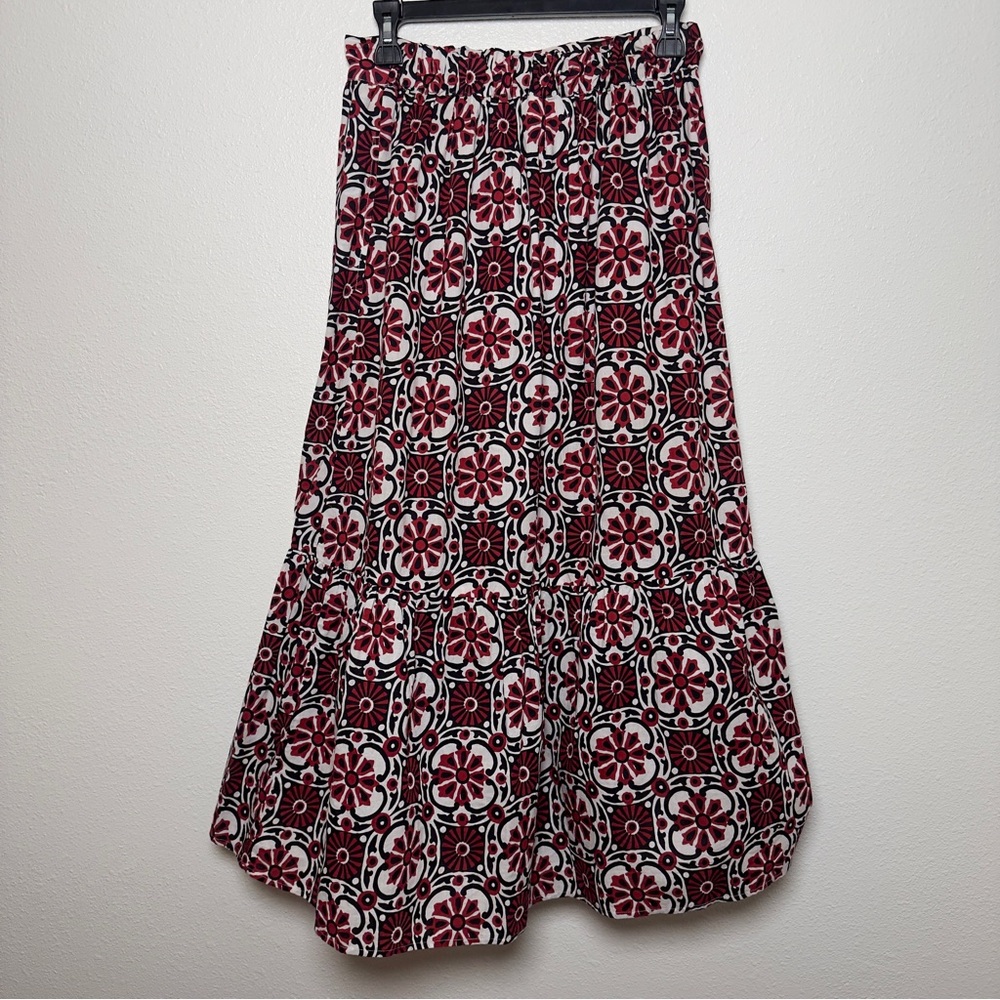 Xirena Taryn Midi Skirt Size S Tiered Cotton Boho Button Front Majorca Mosaic - Picture 6 of 7